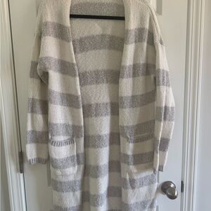 Cozy Striped Gray and White Cardigan